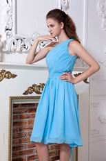 One Shoulder Auqa Blue Chiffon Short Prom Dress New Products