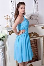 One Shoulder Auqa Blue Chiffon Short Prom Dress New Products