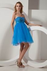 Sweetheart Knee Length Dodger Blue Prom Dress With Beading