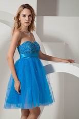 Sweetheart Knee Length Dodger Blue Prom Dress With Beading