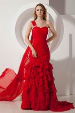 Beautiful One Shoulder Mermaid Ruffles Skirt Prom Celebrity Dress