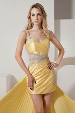 Sexy Straps Deatachable Panel Train Yellow Short High Low Prom Dress