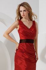 Beautiful V-Neck Wine Red Short Prom Dress With Black Blet