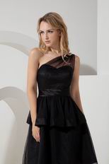 Sexy One Shoulder Cascade Skirt Short Prom Dress In Black