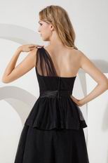 Sexy One Shoulder Cascade Skirt Short Prom Dress In Black