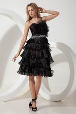 Spaghetti Straps Ruffled Layers Black Ice Tulle Evening Dress Short