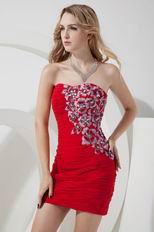 Sweetheart Column Skirt Red Chiffon Short Prom Dress With Side Applique