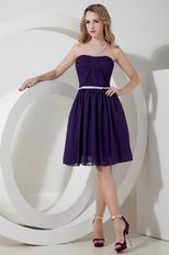 Noble Strapless Belt Knee Length Purple Chiffon Short Prom Dress