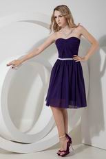 Noble Strapless Belt Knee Length Purple Chiffon Short Prom Dress