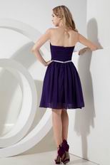 Noble Strapless Belt Knee Length Purple Chiffon Short Prom Dress