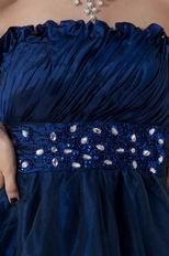 Marine Blue Strapless Ruched Short Prom Dress With Beading