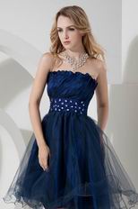 Marine Blue Strapless Ruched Short Prom Dress With Beading