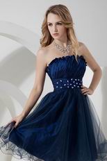 Marine Blue Strapless Ruched Short Prom Dress With Beading