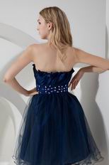 Marine Blue Strapless Ruched Short Prom Dress With Beading