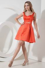 Sexy Straps Knee Length Orange Stain Skirt Prom Dress Short