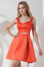 Sexy Straps Knee Length Orange Stain Skirt Prom Dress Short