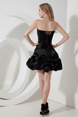 Flaring Sequin Bodice Lace Up Black Short Evening Dress Gown