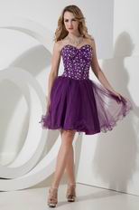 Unique Sweetheart Knee Length Purple Prom Dresses With Crystals