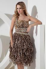 Fashion Cross Back Leopard Print Ruffled Skirt Short Prom Dress