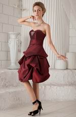 Sweetheart Bubble Knee-length Burgundy Taffeta Prom Type Dress