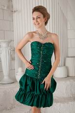 Dark Green Sweetheart Sheath Mini Taffeta Beaded Prom Dress