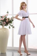 Black Belt Short Sleeves White Dress For Prom Party Under 100