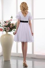 Black Belt Short Sleeves White Dress For Prom Party Under 100