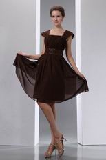 Modest Cap Sleeves Coconut Brown Short Prom Beach Dress