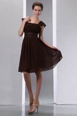 Modest Cap Sleeves Coconut Brown Short Prom Beach Dress