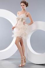 Lace Bodice Champagne Short Prom Dress With Bowknot Design