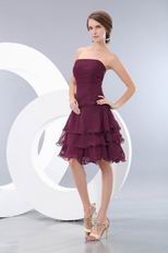 Strapless Ruched Cascade Skirt Purple Short Dress For Prom Wear