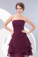 Strapless Ruched Cascade Skirt Purple Short Dress For Prom Wear