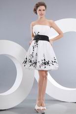 Lovely Strapless Embroidery White Short Prom Dress With Black Details