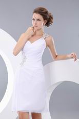 Affordable One Shoulder Backless White Chiffon Short Prom Dress