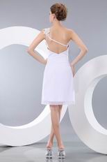 Affordable One Shoulder Backless White Chiffon Short Prom Dress