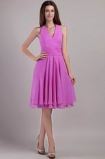 Lilac Halter Top Knee-length Short Chiffon Prom Dress
