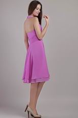 Lilac Halter Top Knee-length Short Chiffon Prom Dress