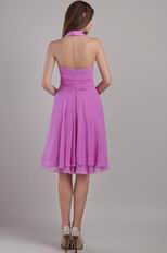 Lilac Halter Top Knee-length Short Chiffon Prom Dress