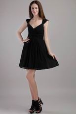 Modest Black Empire V-neck Mini-length Chiffon Short Prom Dress