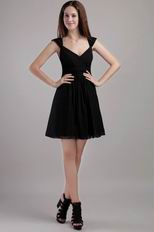 Modest Black Empire V-neck Mini-length Chiffon Short Prom Dress