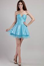A-line Sweetheart Aqua Blue Sequined Short Prom Dress