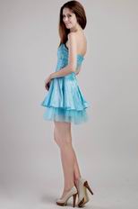 A-line Sweetheart Aqua Blue Sequined Short Prom Dress