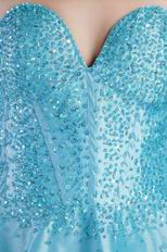 A-line Sweetheart Aqua Blue Sequined Short Prom Dress