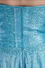 A-line Sweetheart Aqua Blue Sequined Short Prom Dress