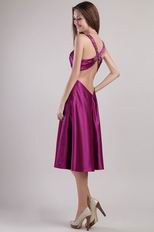 V-neck Cross Back Fuchsia Tea Length Pageant Celebrity Dress