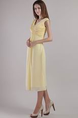 V Neckline Tea-length Yellow Chiffon Short Dress For Prom Party