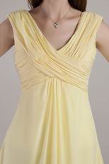 V Neckline Tea-length Yellow Chiffon Short Dress For Prom Party