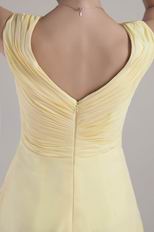 V Neckline Tea-length Yellow Chiffon Short Dress For Prom Party