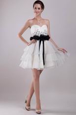 White Sweetheart Layers Short Skirt Prom Dress With Black Belt