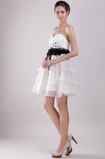 White Sweetheart Layers Short Skirt Prom Dress With Black Belt